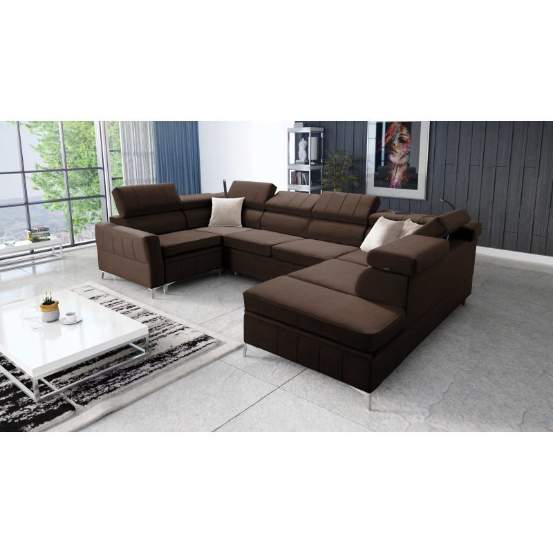 Modena V corner sofa with a sleeping function and a bedding container - Velvet, Amor velvet 4301 Modena V corner sofa with a sleeping function and a bedding container - Velvet, Amor velvet 4301