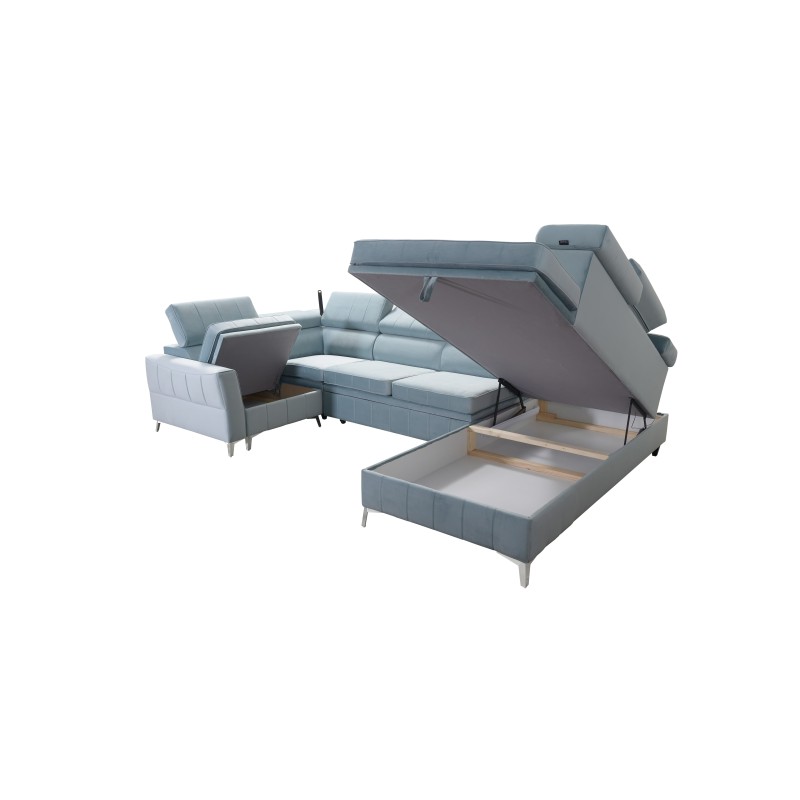Modena V corner sofa with a sleeping function and a bedding container - Velvet, Amor velvet 4301 Modena V corner sofa with a sleeping function and a bedding container - Velvet, Amor velvet 4301