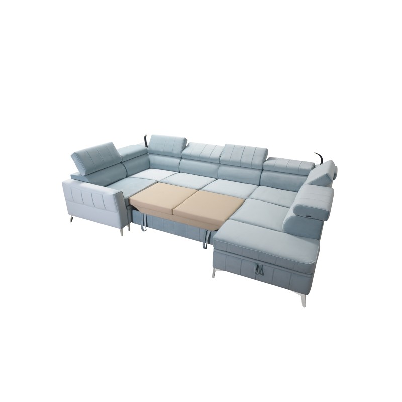 Modena V corner sofa with a sleeping function and a bedding container - Velvet, Amor velvet 4301 Modena V corner sofa with a sleeping function and a bedding container - Velvet, Amor velvet 4301