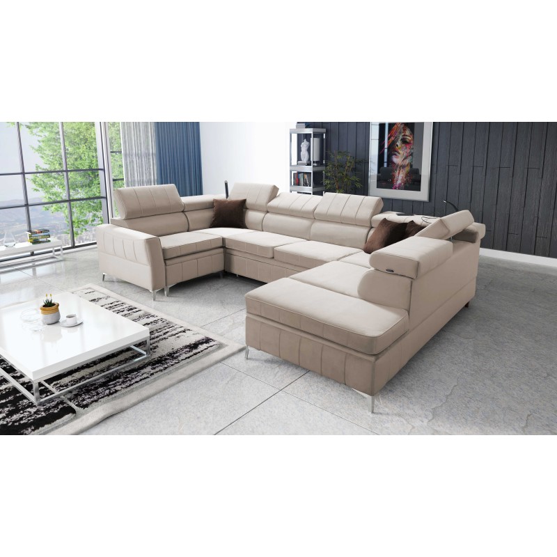 Modena V corner sofa with sleeping function and bedding storage - Velvet, Amor velvet 4303 Modena V corner sofa with sleeping function and bedding storage - Velvet, Amor velvet 4303