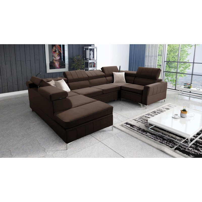 Modena V corner sofa with a sleeping function and a bedding container - Velvet, Amor velvet 4301 Modena V corner sofa with a sleeping function and a bedding container - Velvet, Amor velvet 4301
