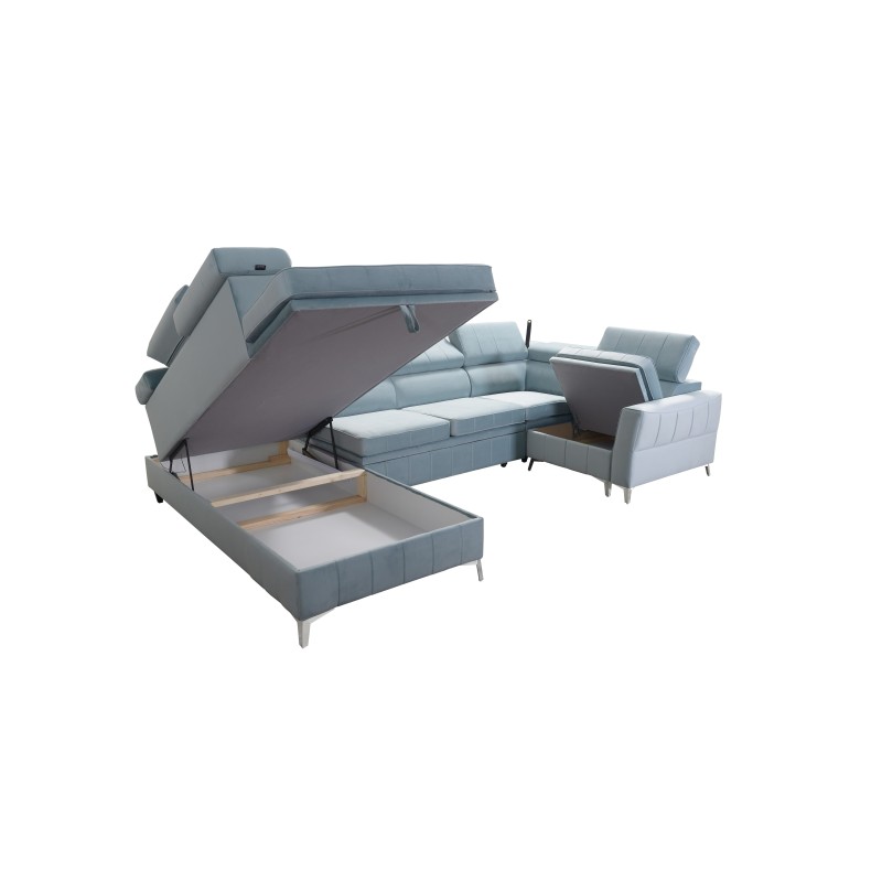 Modena V corner sofa with a sleeping function and a bedding container - Velvet, Amor velvet 4301 Modena V corner sofa with a sleeping function and a bedding container - Velvet, Amor velvet 4301