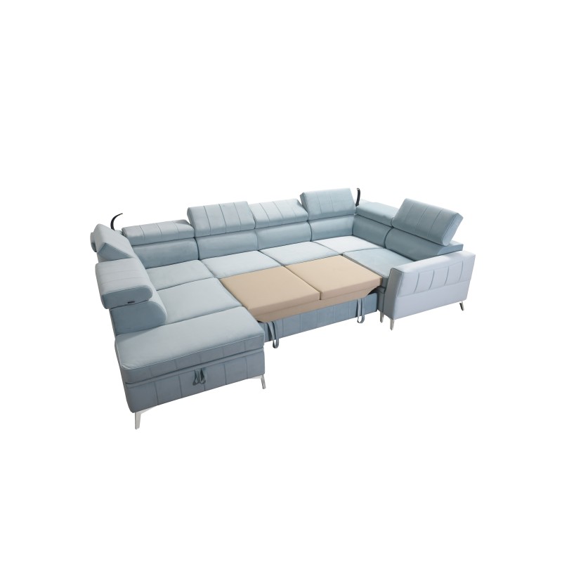 Modena V corner sofa with a sleeping function and bedding storage - Velvet, Amor velvet 4309 Modena V corner sofa with a sleeping function and bedding storage - Velvet, Amor velvet 4309
