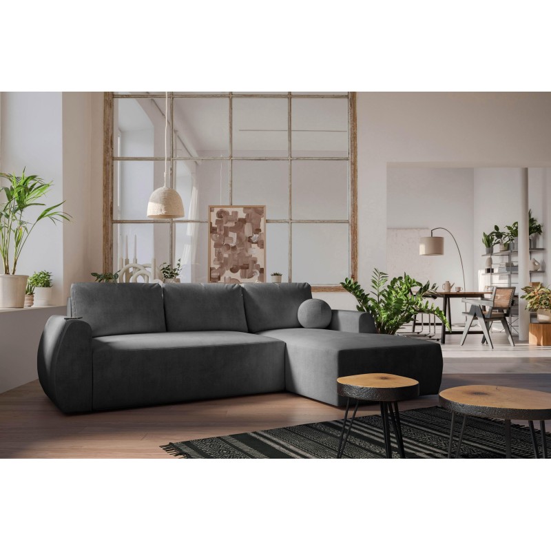 Nilo Corner Sofa with Sleeping Function and USB Port in Velvet Fabric, Wave 16 - Comfort and Style in One Nilo Corner Sofa with Sleeping Function and USB Port in Velvet Fabric, Wave 16 - Comfort and Style in One