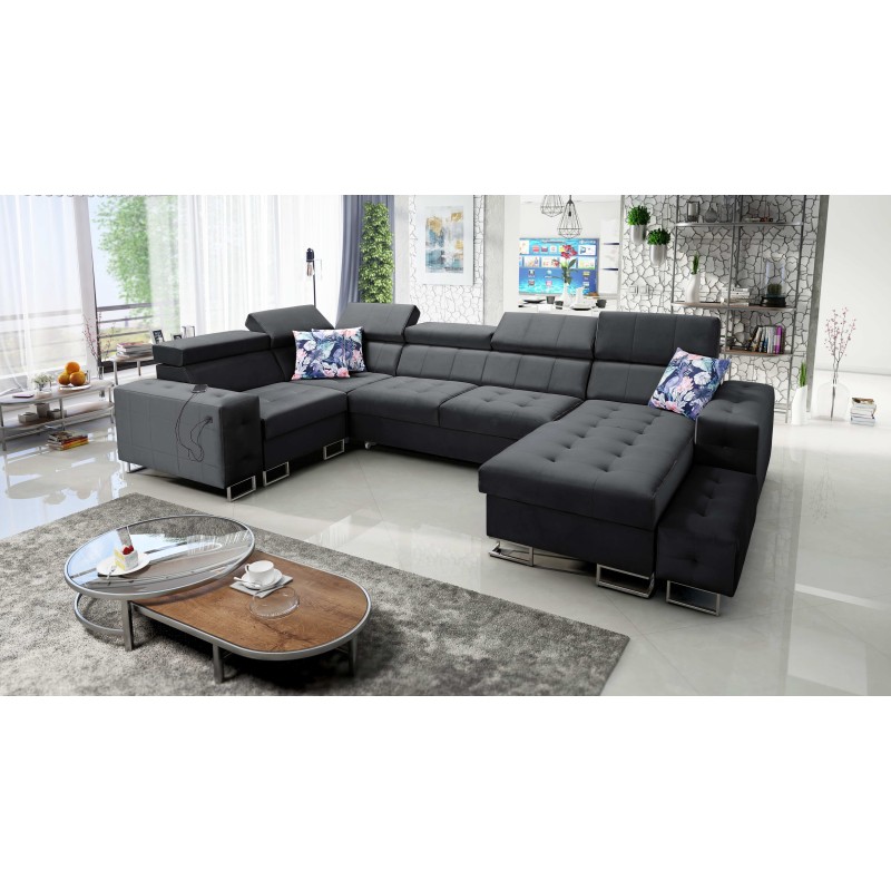 Sofá esquinero Fusion IV con asiento acolchado, función de cama y puerto USB | Terciopelo | Hidrofóbico, Magic Velvet 2219 Sofá esquinero Fusion IV con asiento acolchado, función de cama y puerto USB | Terciopelo | Hidrofóbico, Magic Velvet 2219