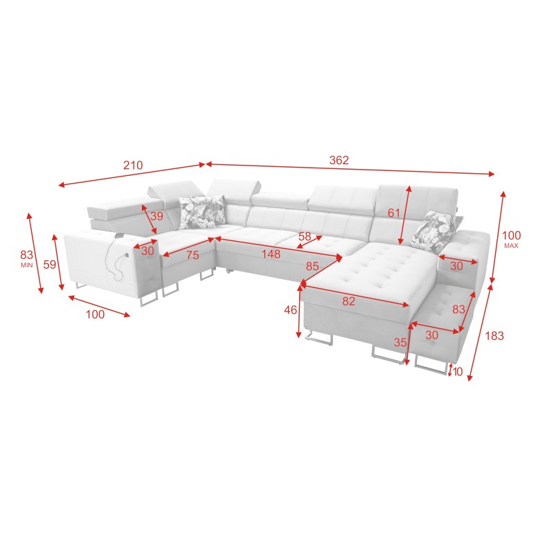 Esquina Fusion IV con asiento capitoné, función de cama y puerto USB | Terciopelo | Hidrofóbico, Magic Velvet 2229 Esquina Fusion IV con asiento capitoné, función de cama y puerto USB | Terciopelo | Hidrofóbico, Magic Velvet 2229