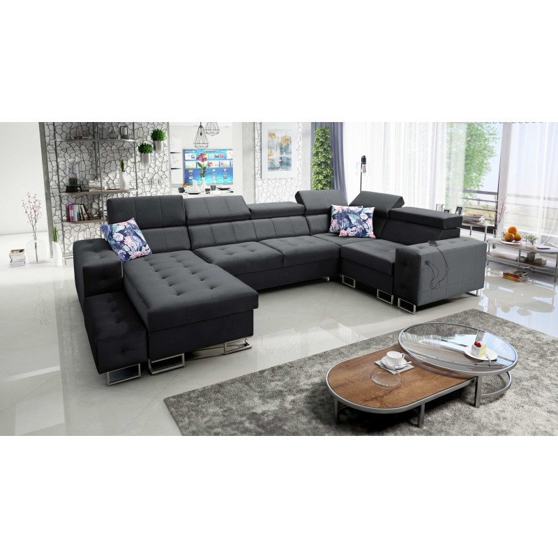Sofá esquinero Fusion IV con asiento acolchado, función de cama y puerto USB | Terciopelo | Hidrofóbico, Magic Velvet 2219 Sofá esquinero Fusion IV con asiento acolchado, función de cama y puerto USB | Terciopelo | Hidrofóbico, Magic Velvet 2219