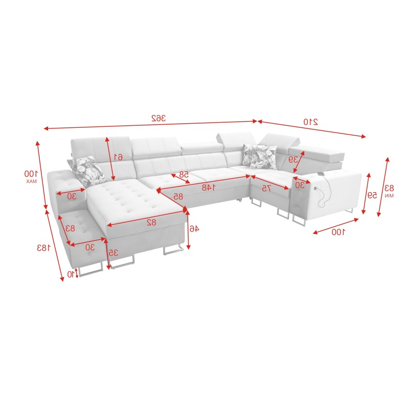 Esquina Fusion IV con asiento capitoné, función de cama y puerto USB | Terciopelo | Hidrofóbico, Magic Velvet 2229 Esquina Fusion IV con asiento capitoné, función de cama y puerto USB | Terciopelo | Hidrofóbico, Magic Velvet 2229