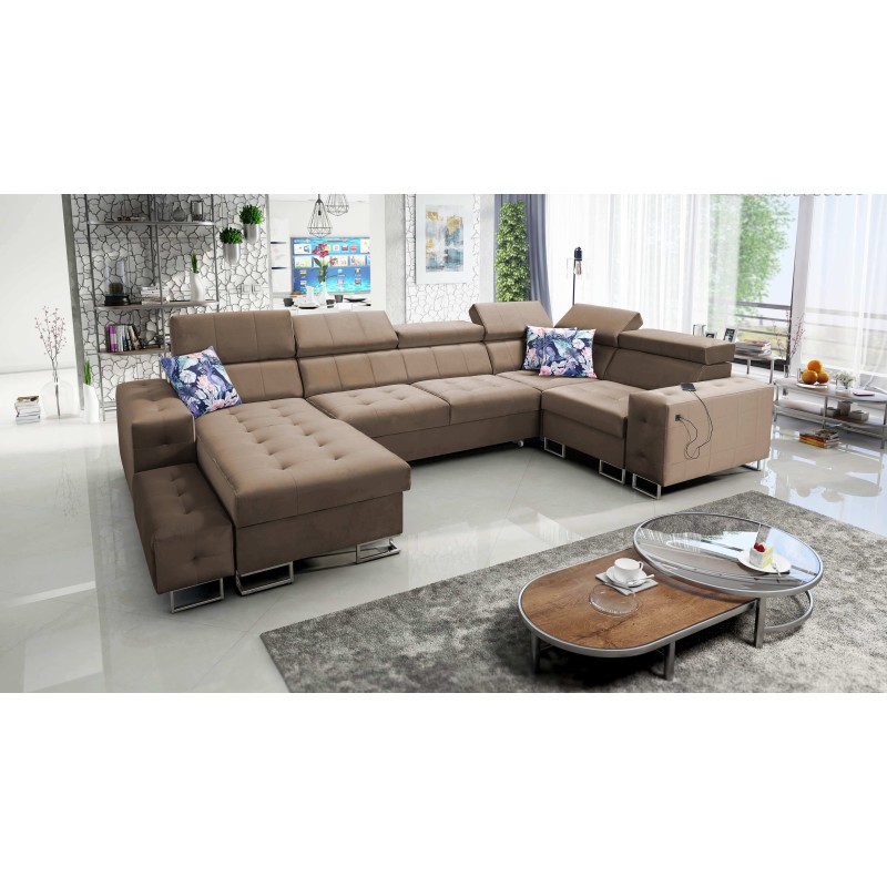 Sofá esquinero Fusion IV con asiento acolchado, función de cama y puerto USB | Terciopelo | Hidrofóbico, Magic Velvet 2299 Sofá esquinero Fusion IV con asiento acolchado, función de cama y puerto USB | Terciopelo | Hidrofóbico, Magic Velvet 2299