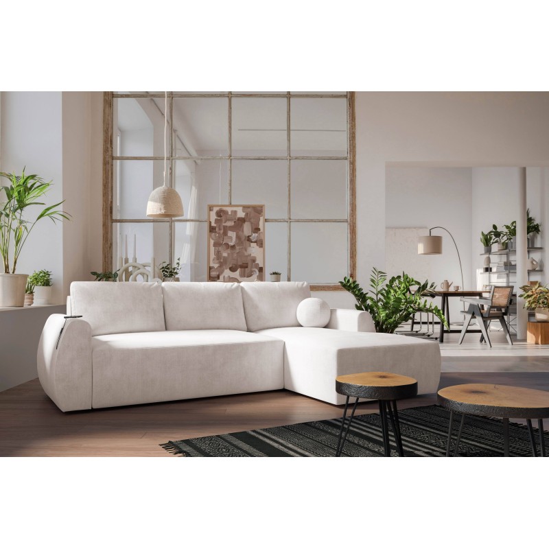 Nilo corner sofa with sleeping function and USB port in Velvet fabric, Wave 1 - Comfort and style in one Nilo corner sofa with sleeping function and USB port in Velvet fabric, Wave 1 - Comfort and style in one
