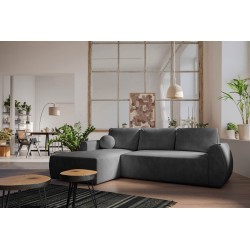 Nilo Corner Sofa with Sleeping Function and USB Port in Velvet Fabric, Wave 16 - Comfort and Style in One