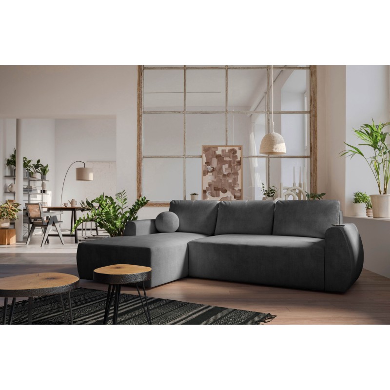 Nilo Corner Sofa with Sleeping Function and USB Port in Velvet Fabric, Wave 16 - Comfort and Style in One Nilo Corner Sofa with Sleeping Function and USB Port in Velvet Fabric, Wave 16 - Comfort and Style in One