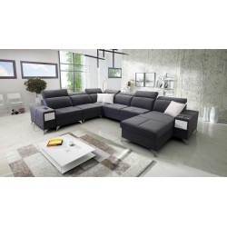 Sofá en forma de U Porto VIII con función de cama y puerto USB | Mueble en tela de terciopelo | Hidrófobo, Casablanca 2315