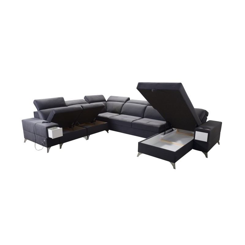 Sofá en forma de U Porto VIII con función de cama y puerto USB | Mueble en tela de terciopelo | Hidrófobo, Casablanca 2315 Sofá en forma de U Porto VIII con función de cama y puerto USB | Mueble en tela de terciopelo | Hidrófobo, Casablanca 2315