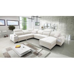 Sofá esquinero en forma de U Porto VIII con función para dormir y puerto USB | Mueble en tela de terciopelo | Hidrofóbico, Casab
