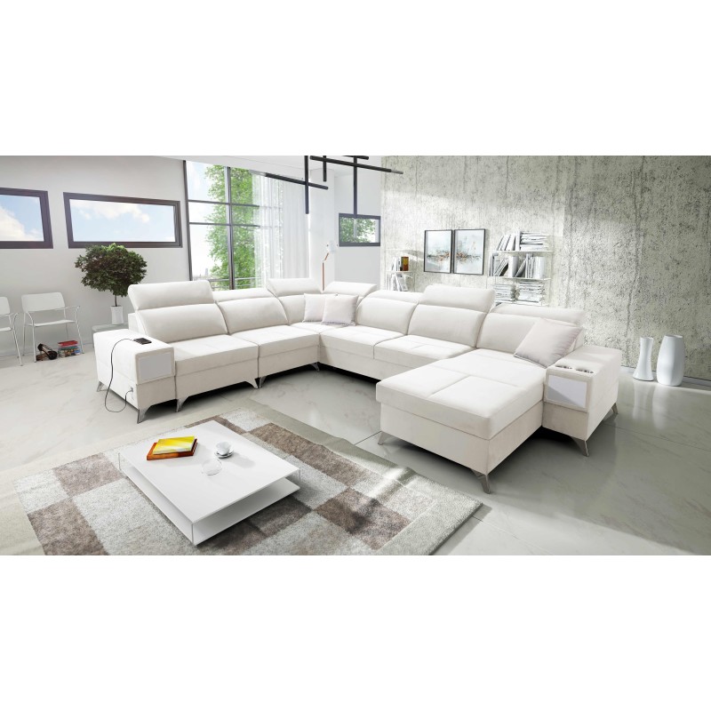 Sofá esquinero en forma de U Porto VIII con función para dormir y puerto USB | Mueble en tela de terciopelo | Hidrofóbico, Casab Sofá esquinero en forma de U Porto VIII con función para dormir y puerto USB | Mueble en tela de terciopelo | Hidrofóbico, Casab