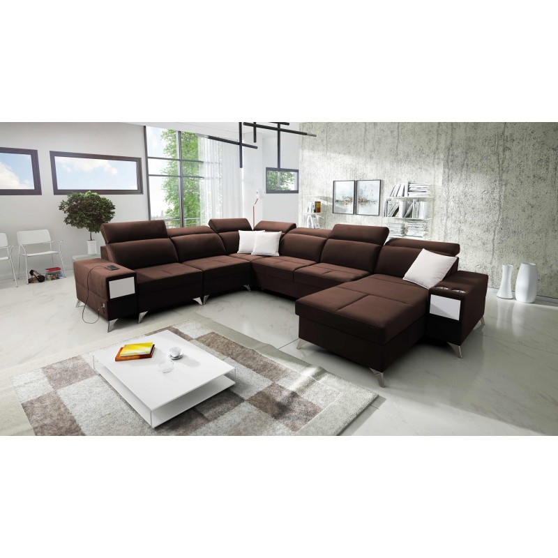 Sofá en forma de U Porto VIII con función de cama y puerto USB | Mueble en tela de terciopelo | Hidrófobo, Casablanca 2307 Sofá en forma de U Porto VIII con función de cama y puerto USB | Mueble en tela de terciopelo | Hidrófobo, Casablanca 2307