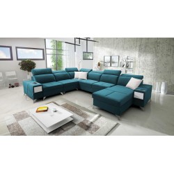Sofá esquinero en forma de U Porto VIII con función de cama y puerto USB | Mueble tapizado en terciopelo | Hidrofóbico, Casablan