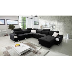 Sofá en forma de U Porto VIII con función de cama y puerto USB | Mueble en tela de terciopelo | Hidrofóbico, Casablanca 2316