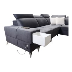 Sofá en forma de U Porto VIII con función de cama y puerto USB | Mueble en tela de terciopelo | Hidrofóbico, Casablanca 2316 Sofá en forma de U Porto VIII con función de cama y puerto USB | Mueble en tela de terciopelo | Hidrofóbico, Casablanca 2316