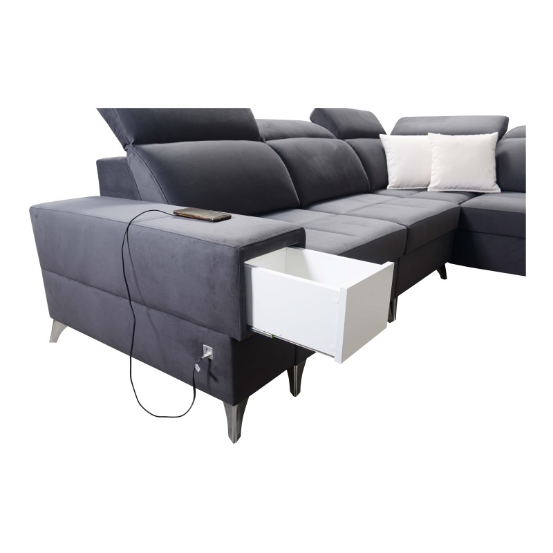 Sofá en forma de U Porto VIII con función de cama y puerto USB | Mueble en tela de terciopelo | Hidrofóbico, Casablanca 2316 Sofá en forma de U Porto VIII con función de cama y puerto USB | Mueble en tela de terciopelo | Hidrofóbico, Casablanca 2316