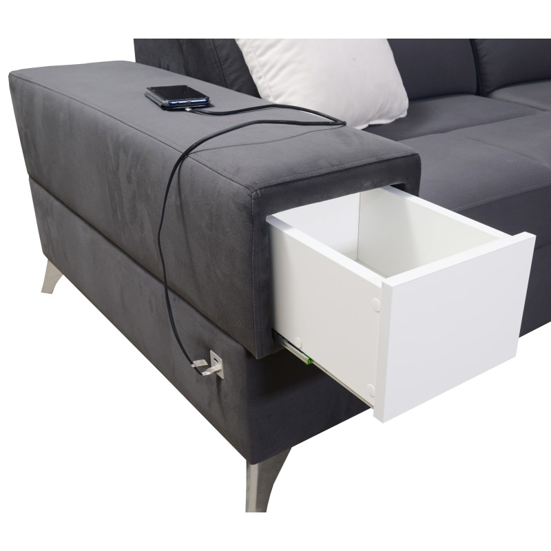 Sofá en forma de U Porto VIII con función de cama y puerto USB | Mueble en tela de terciopelo | Hidrofóbico, Casablanca 2316 Sofá en forma de U Porto VIII con función de cama y puerto USB | Mueble en tela de terciopelo | Hidrofóbico, Casablanca 2316