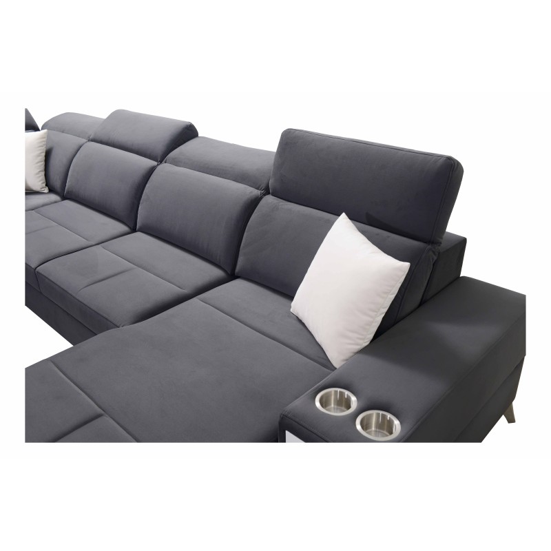 Sofá en forma de U Porto VIII con función de cama y puerto USB | Mueble en tela de terciopelo | Hidrofóbico, Casablanca 2316 Sofá en forma de U Porto VIII con función de cama y puerto USB | Mueble en tela de terciopelo | Hidrofóbico, Casablanca 2316