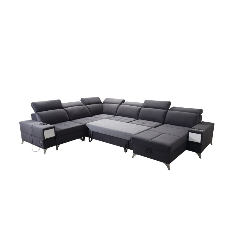 Sofá en forma de U Porto VIII con función de cama y puerto USB | Mueble en tela de terciopelo | Hidrofóbico, Casablanca 2316 Sofá en forma de U Porto VIII con función de cama y puerto USB | Mueble en tela de terciopelo | Hidrofóbico, Casablanca 2316
