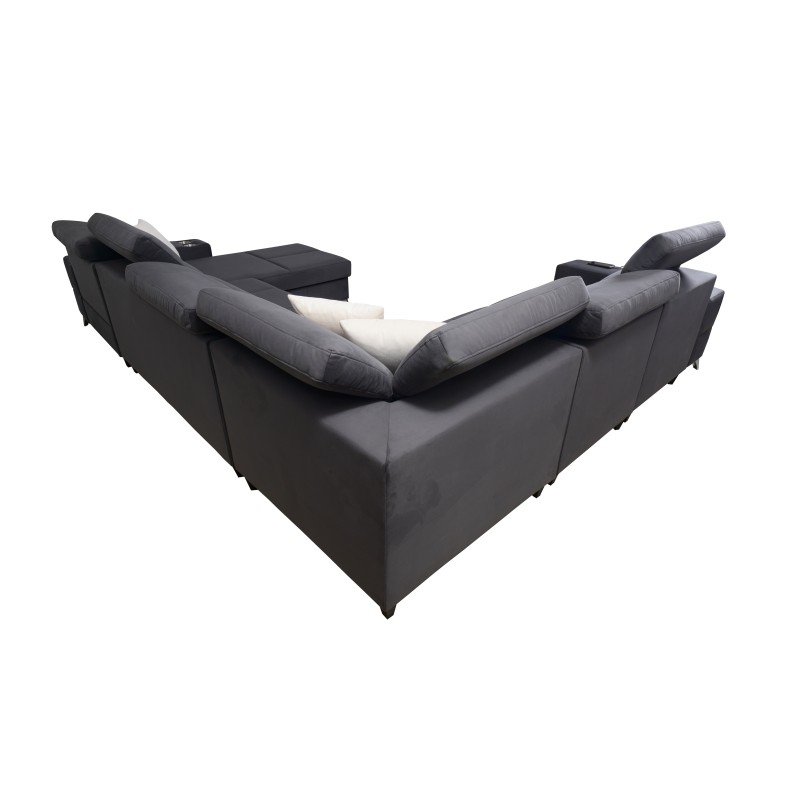 Sofá en forma de U Porto VIII con función de cama y puerto USB | Mueble en tela de terciopelo | Hidrofóbico, Casablanca 2316 Sofá en forma de U Porto VIII con función de cama y puerto USB | Mueble en tela de terciopelo | Hidrofóbico, Casablanca 2316