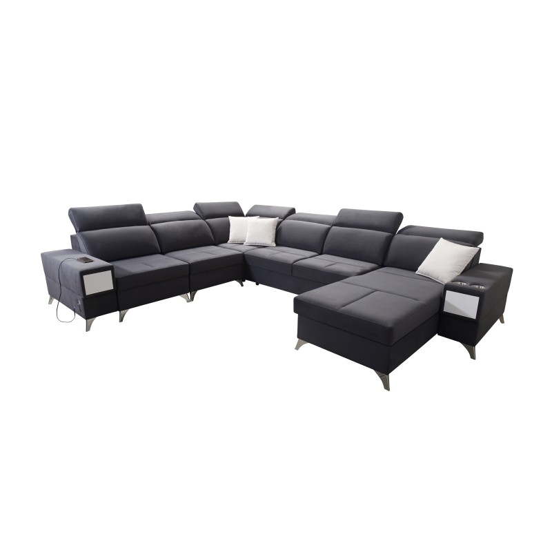 Sofá en forma de U Porto VIII con función de cama y puerto USB | Mueble en tela de terciopelo | Hidrofóbico, Casablanca 2316 Sofá en forma de U Porto VIII con función de cama y puerto USB | Mueble en tela de terciopelo | Hidrofóbico, Casablanca 2316