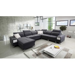 Sofá en forma de U Porto VIII con función de cama y puerto USB | Mueble en tela de terciopelo | Hidrófobo, Casablanca 2315