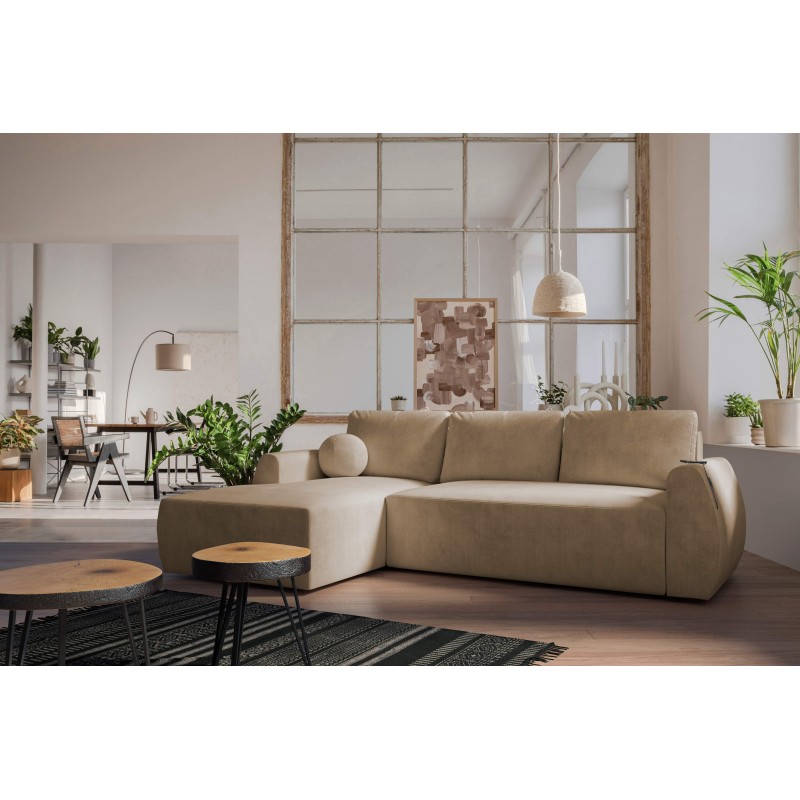 Nilo corner sofa with sleeping function and USB port in Velvet fabric, Wave 4 - Comfort and style in one Nilo corner sofa with sleeping function and USB port in Velvet fabric, Wave 4 - Comfort and style in one