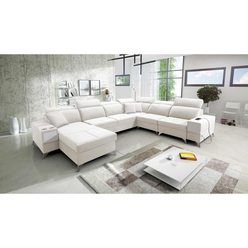 Sofá esquinero en forma de U Porto VIII con función para dormir y puerto USB | Mueble en tela de terciopelo | Hidrofóbico, Casab Sofá esquinero en forma de U Porto VIII con función para dormir y puerto USB | Mueble en tela de terciopelo | Hidrofóbico, Casab