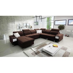 Sofá en forma de U Porto VIII con función de cama y puerto USB | Mueble en tela de terciopelo | Hidrófobo, Casablanca 2307