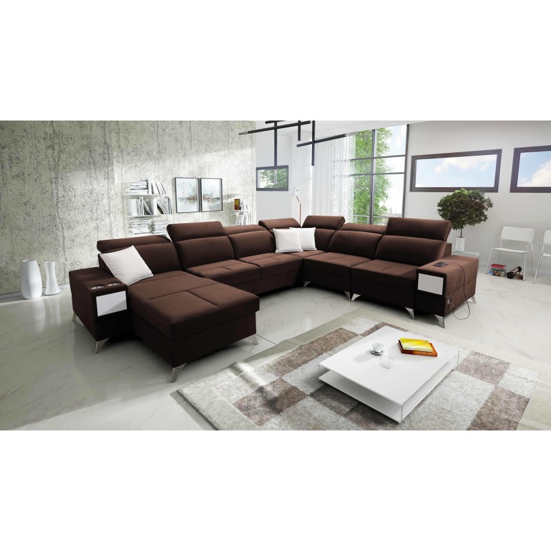 Sofá en forma de U Porto VIII con función de cama y puerto USB | Mueble en tela de terciopelo | Hidrófobo, Casablanca 2307 Sofá en forma de U Porto VIII con función de cama y puerto USB | Mueble en tela de terciopelo | Hidrófobo, Casablanca 2307