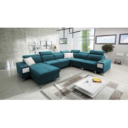 Sofá esquinero en forma de U Porto VIII con función de cama y puerto USB | Mueble tapizado en terciopelo | Hidrofóbico, Casablan