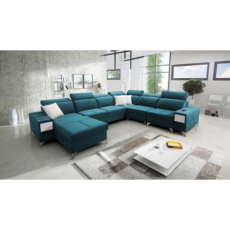 Sofá esquinero en forma de U Porto VIII con función de cama y puerto USB | Mueble tapizado en terciopelo | Hidrofóbico, Casablan Sofá esquinero en forma de U Porto VIII con función de cama y puerto USB | Mueble tapizado en terciopelo | Hidrofóbico, Casablan