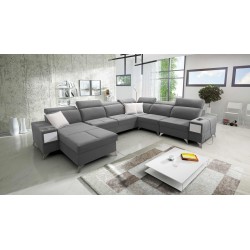 Narożnik w kształcie U Porto VIII z funkcją spania i portem USB | Mebel w tkaninie Welur | Hydrofobowa, Casablanca 2314