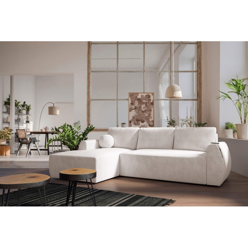 Nilo corner sofa with sleeping function and USB port in Velvet fabric, Wave 1 - Comfort and style in one Nilo corner sofa with sleeping function and USB port in Velvet fabric, Wave 1 - Comfort and style in one