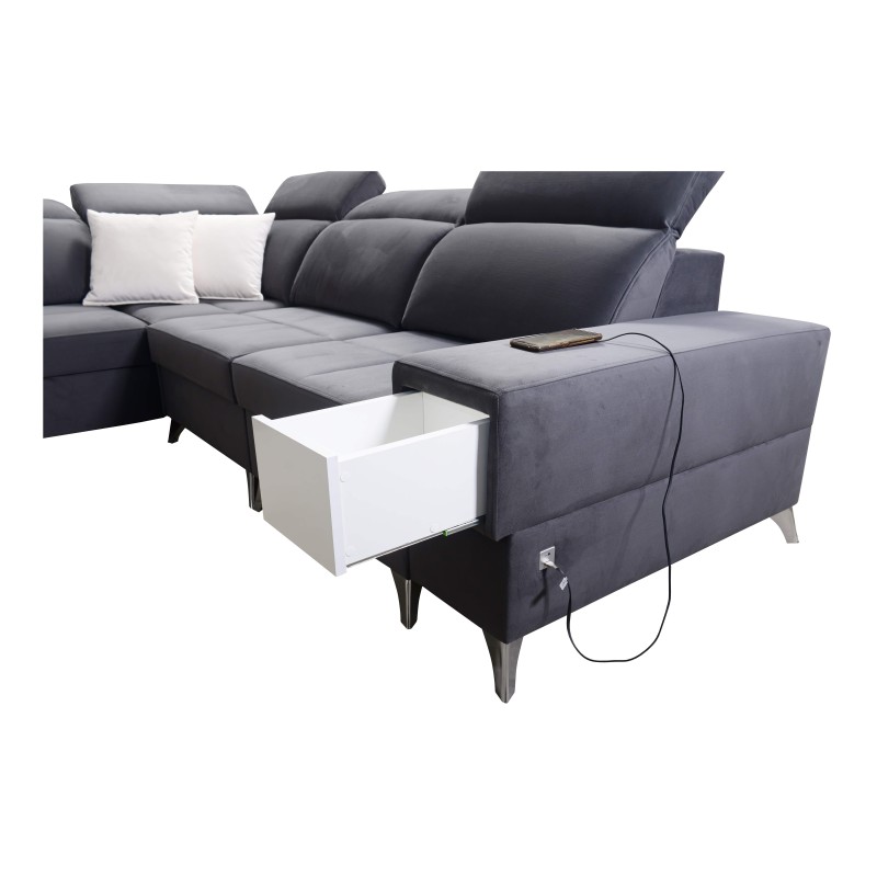 Sofá en forma de U Porto VIII con función de cama y puerto USB | Mueble en tela de terciopelo | Hidrofóbico, Casablanca 2316 Sofá en forma de U Porto VIII con función de cama y puerto USB | Mueble en tela de terciopelo | Hidrofóbico, Casablanca 2316