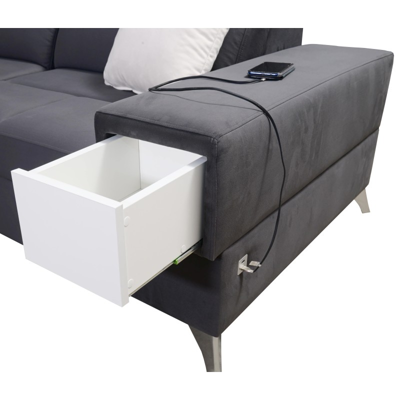 Sofá en forma de U Porto VIII con función de cama y puerto USB | Mueble en tela de terciopelo | Hidrofóbico, Casablanca 2316 Sofá en forma de U Porto VIII con función de cama y puerto USB | Mueble en tela de terciopelo | Hidrofóbico, Casablanca 2316