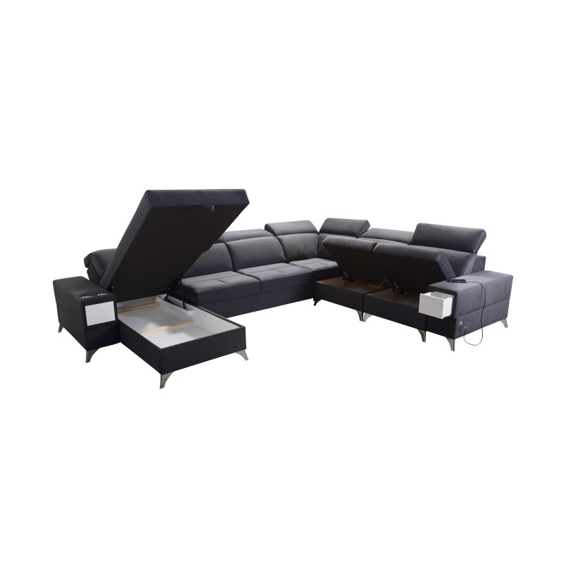 Sofá en forma de U Porto VIII con función de cama y puerto USB | Mueble en tela de terciopelo | Hidrofóbico, Casablanca 2316 Sofá en forma de U Porto VIII con función de cama y puerto USB | Mueble en tela de terciopelo | Hidrofóbico, Casablanca 2316