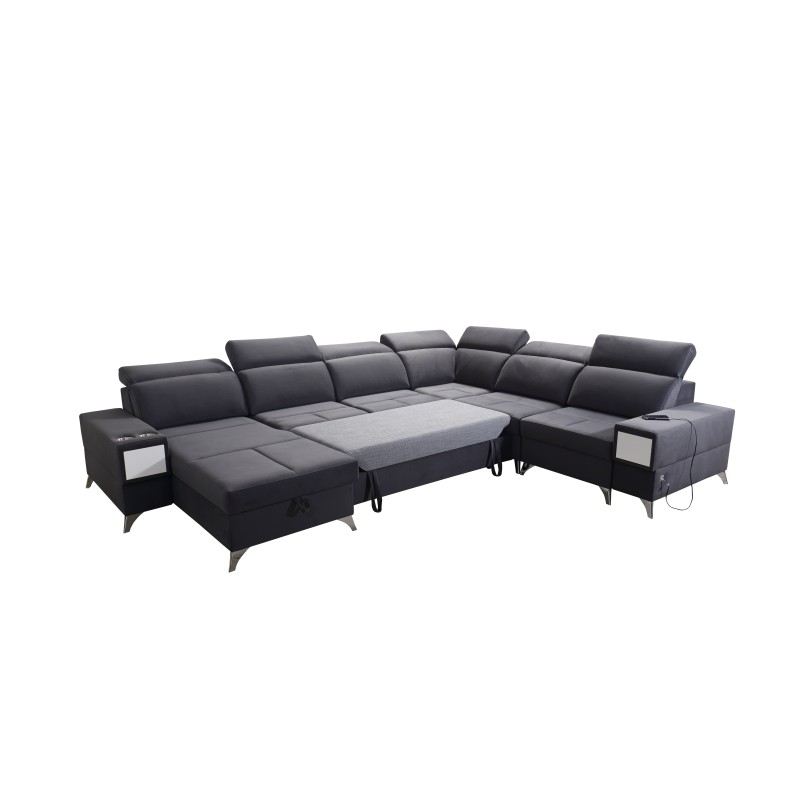 Sofá en forma de U Porto VIII con función de cama y puerto USB | Mueble en tela de terciopelo | Hidrofóbico, Casablanca 2316 Sofá en forma de U Porto VIII con función de cama y puerto USB | Mueble en tela de terciopelo | Hidrofóbico, Casablanca 2316