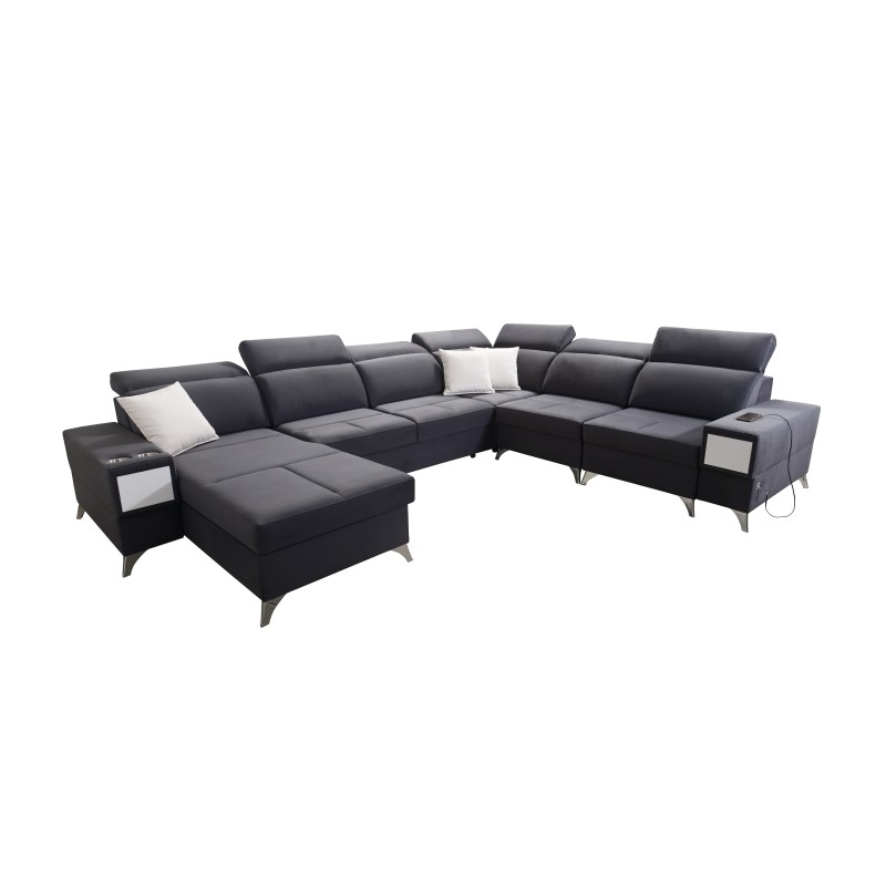 Sofá en forma de U Porto VIII con función de cama y puerto USB | Mueble en tela de terciopelo | Hidrofóbico, Casablanca 2316 Sofá en forma de U Porto VIII con función de cama y puerto USB | Mueble en tela de terciopelo | Hidrofóbico, Casablanca 2316