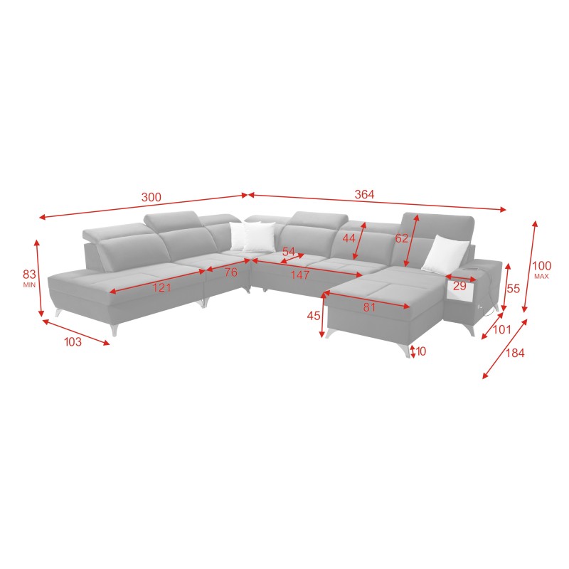 Sofá esquinero en forma de U Porto X: un mueble cómodo y elegante con función de cama Sofá esquinero en forma de U Porto X: un mueble cómodo y elegante con función de cama