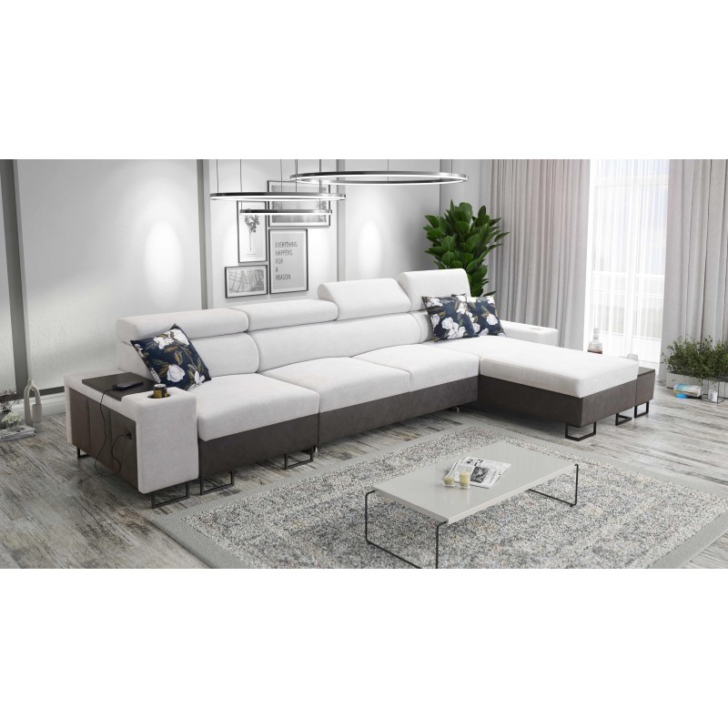 Prestige XII Maxi corner sofa with a sleeping function, USB port in Soft Touch fabric, Freya 210.18 + Tauro 8207 | Your living r