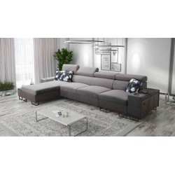 Prestige XII Maxi corner sofa with a sleeping function, USB port in Soft-touch fabric, Freya 210.23 + Tauro 8207 | Your living r