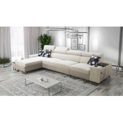 Prestige XII Maxi corner sofa with a sleeping function, USB port in Soft-to-touch fabric, Freya 210.02 + Tauro 8203 | Your livin
