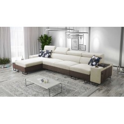 Prestige XII Maxi corner sofa with a sleeping function, USB port in Soft-touch fabric, Freya 210.02 + Tauro 8202 | Your living r