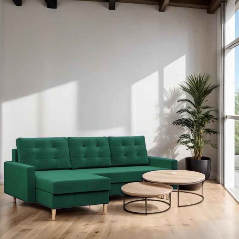 Ecksofa BLANK LL, Stoffart - Gruppe II, Füllung - Federung, Farbe - FLASCHENGRÜN Ecksofa BLANK LL, Stoffart - Gruppe II, Füllung - Federung, Farbe - FLASCHENGRÜN